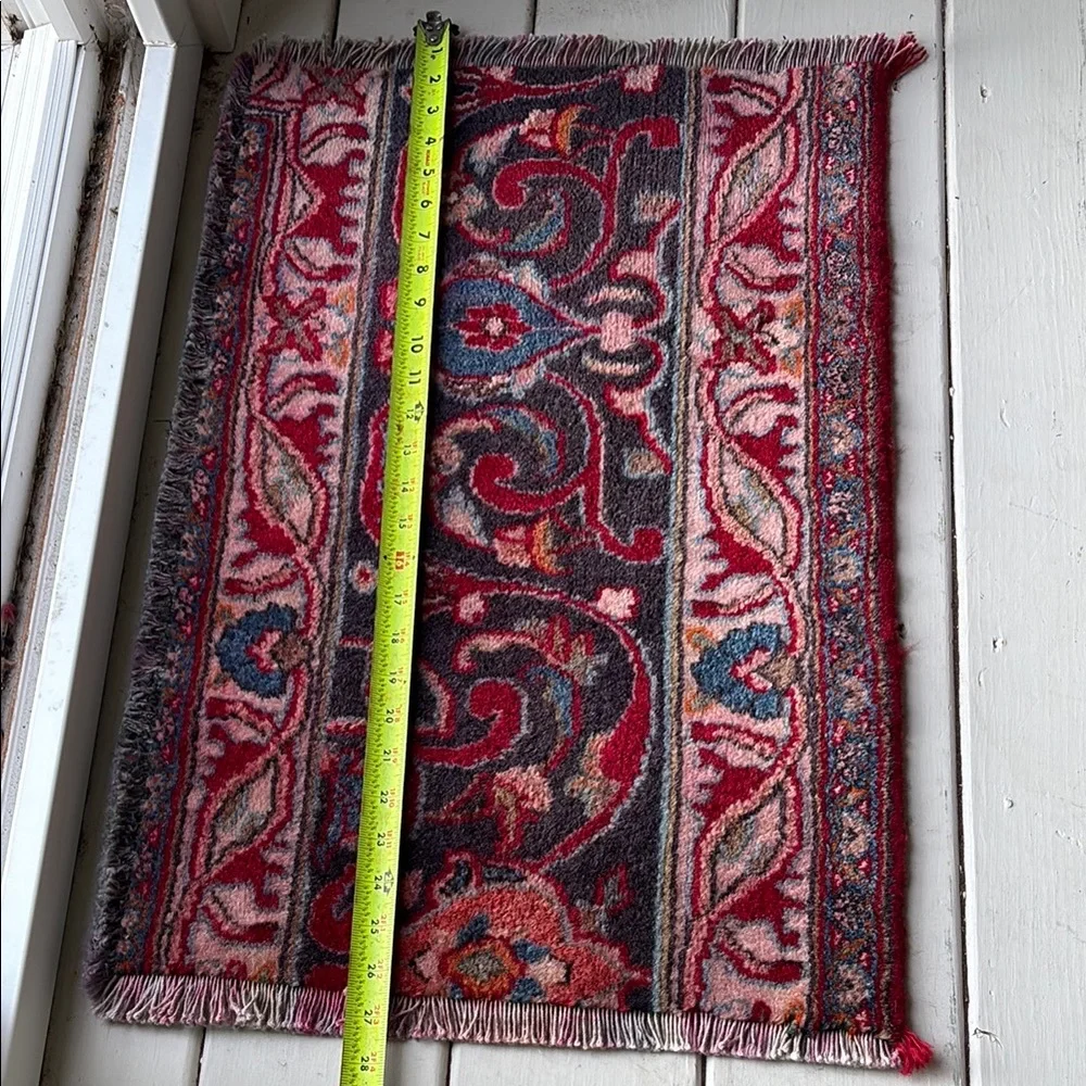 Classic hand knotted Red and Blue Patterned Wool Persian rug Door Mat.